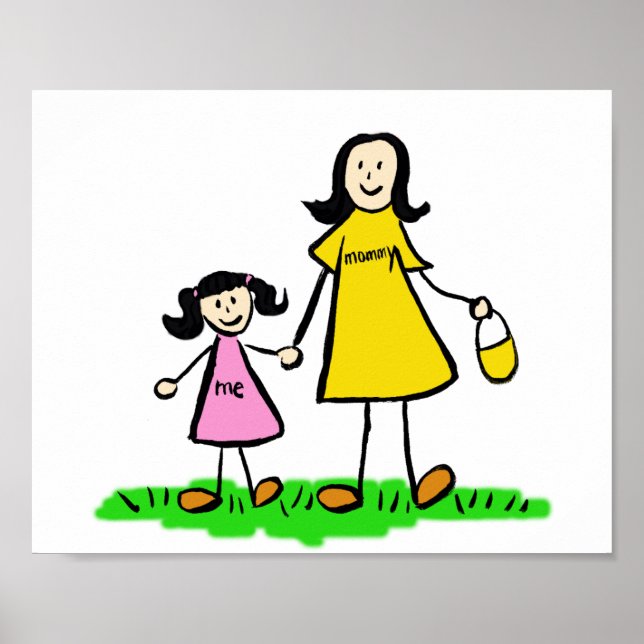 Mãe e Filha Personalizada Poster de Caráter de Fam (Frente)
