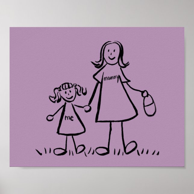 Mãe e Filha Personalizada Poster de Caráter de Fam (Frente)