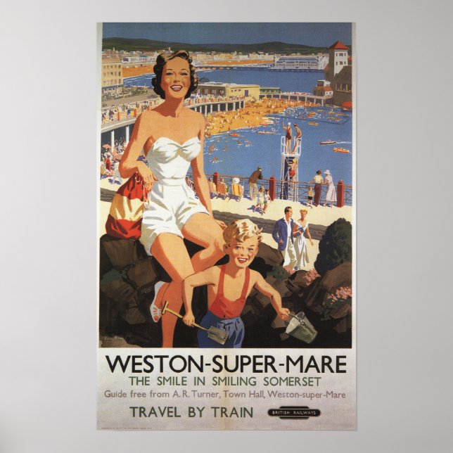 Mãe e Filho na Poster da ferrovia de praia (Frente)