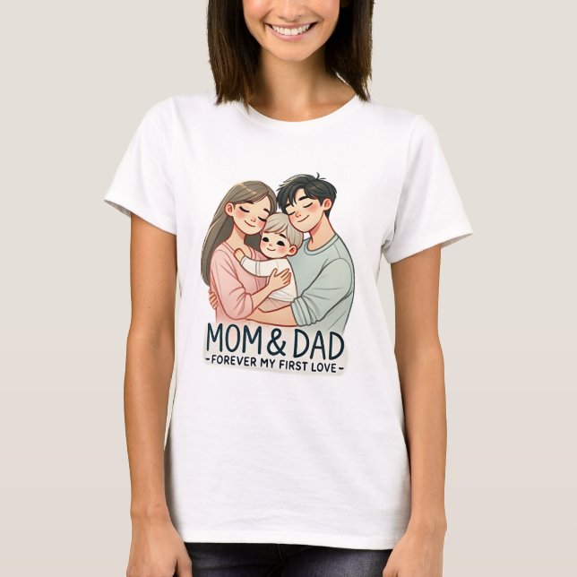 Mãe e Pai adoram camiseta de abraço da família (Frente)