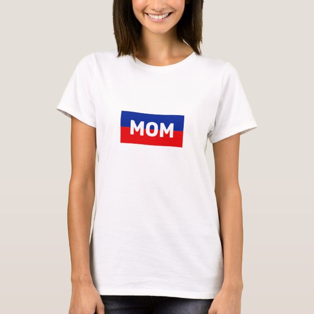 Mãe em camiseta listrada azul e vermelha (Frente)