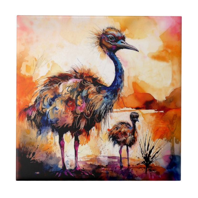 Mãe Emu e Filhote no Outback da Austrália  (Frente)