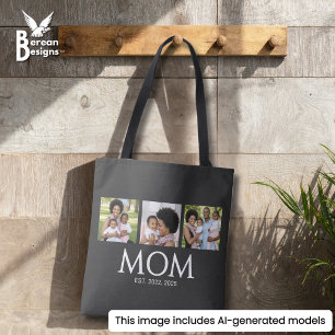 Mãe Estabeleceu Caps Preto 3 Foto Bolsa Tote