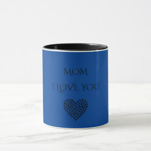 "MÃE" EU AMO VOCÊ, coração azul/preto, duas caneca