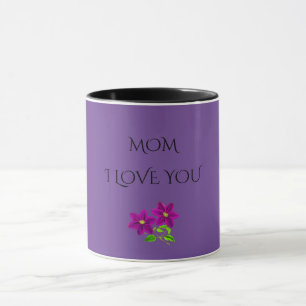 "MÃE" EU TE AMO flores roxas duas caneca tonta.
