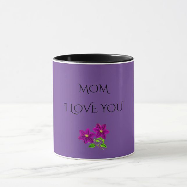 "MÃE" EU TE AMO flores roxas duas caneca tonta. (Centro)