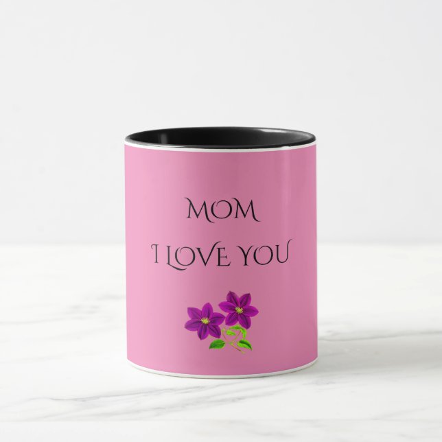"MÃE" EU TE AMO flores roxas duas caneca tonta. (Centro)