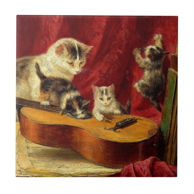 Mãe Gato e Gatinhos Brincando com Violão (Frente)