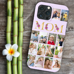 Mãe Letras Douradas de Flor 14 Colagem de Fotos V