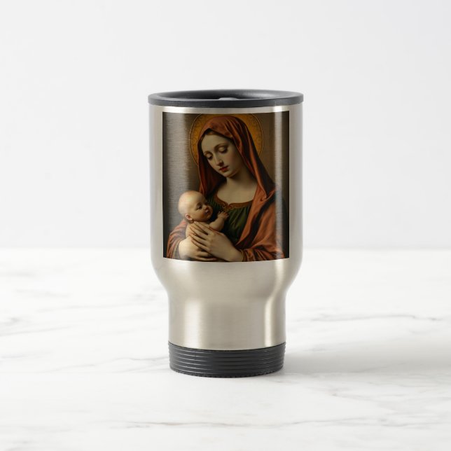 Mãe Mary e Bebê Caneca de viagem de Aço (Centro)