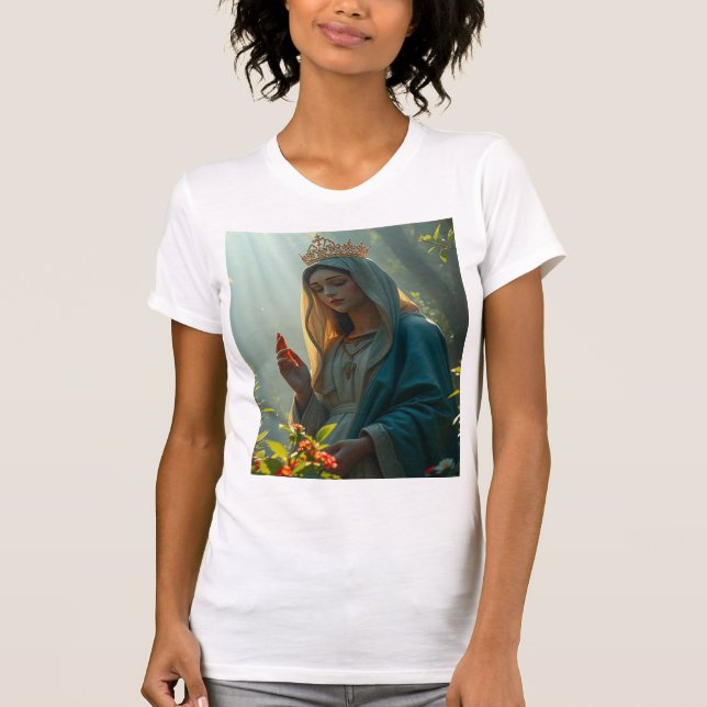 Mãe Mary Rainha da Camiseta das Mulheres do Céu (Frente)