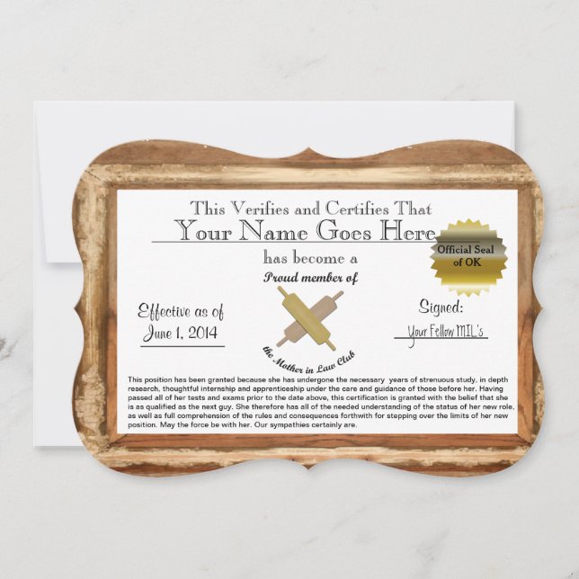 Mãe no Certificado de Direito - humor (Frente)