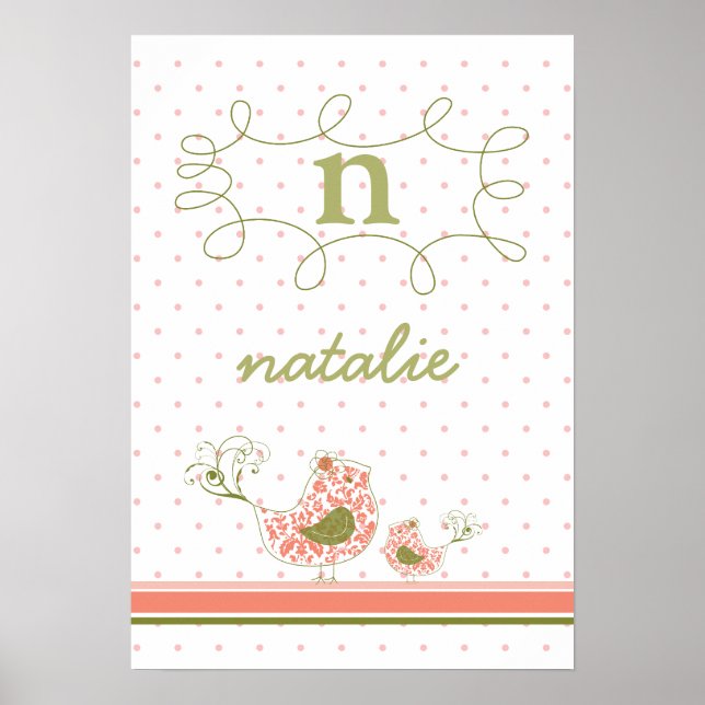 Mãe rosa e Bebê Monograma Crianças Muralha Poster (Frente)