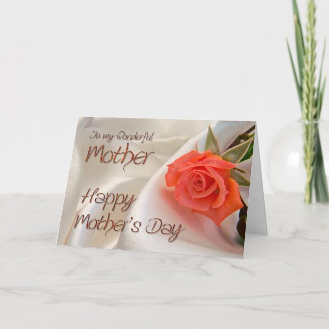 Mãe, um cartão de Dia de as mães com uma rosa rosa (Frente)