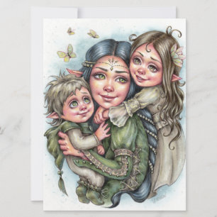 Mãe's Love Art Card Fantasy Elf Family