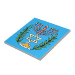 Magen Persa David Menorah<br><div class="desc">Esta imagem foi adaptada de um antigo azulejo judeu persa e apresenta uma menorah com um Magen David (Estrela de David) enquadrado por ramos de oliveira. As imperfeições da imagem original pintada à mão foram preservadas.</div>