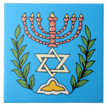 Magen persa David Menorah<br><div class="desc">Esta imagem foi adaptada de um antigo azulejo judeu persa e apresenta uma menorah com um Magen David (Estrela de David) enquadrado por ramos de oliveira.  As imperfeições da imagem original pintada à mão foram preservadas.</div>