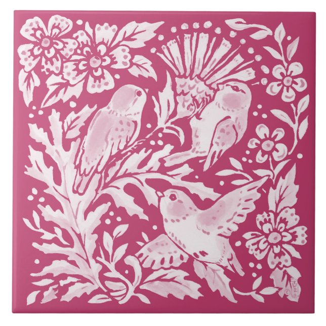 Magenta Bird Trio Thiste Nature Woodland Floral (Frente)