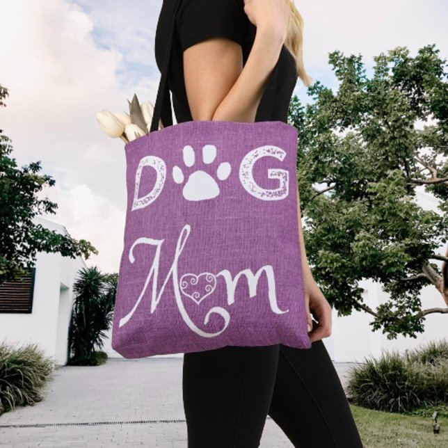Magenta Burlap Dog Mamãe Tote Bag (Magenta Burlap Dog Mom Tote Bag)