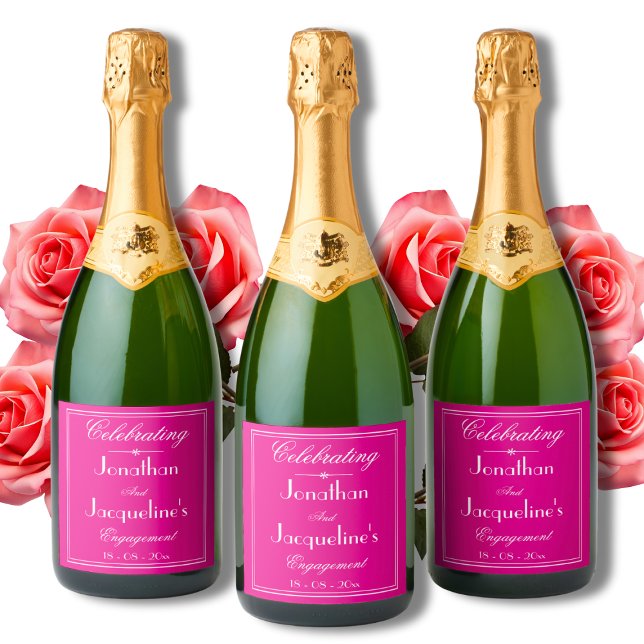 Magenta Elegante de Script Chic festa de noivado (For a Perfect Engagement Party - Chic Script Elegant Magenta Sparkling Wine Labels.)