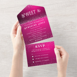 Magenta Fuchsia Glitter Sparkle Modern Sweet 16