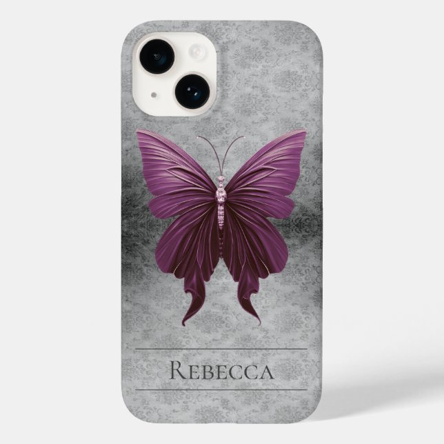 Magenta Jeweled Butterfly Damask (Verso)
