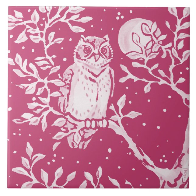 Magenta Owl Night Moon Animal Woodland (Frente)