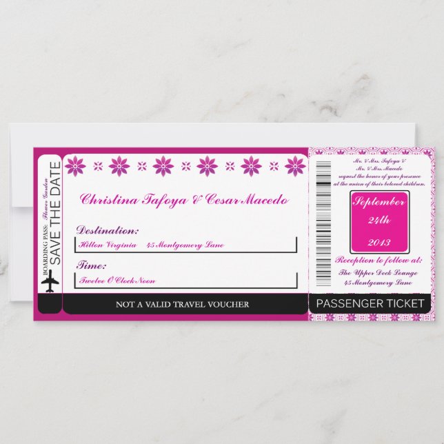 Magenta Roxo Para Embarque Convite De Casamento (Frente)