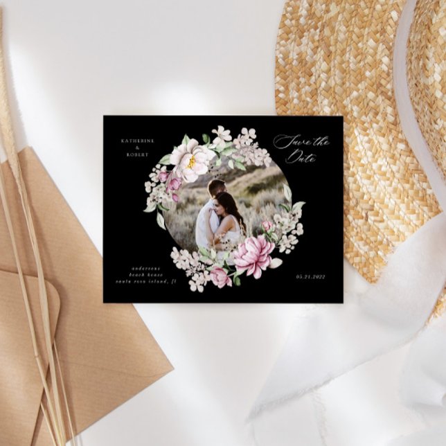 magenta watercolor floral, guarde o cartão postal (Criador carregado)