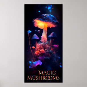 Magic Mushroom Neon Fantasy Poster