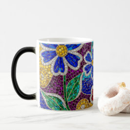 Mágica caneca cerâmica com padrão mosaico floral moderno