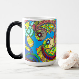Mágica Caneca de Arte Floral e Peixes Coloridos