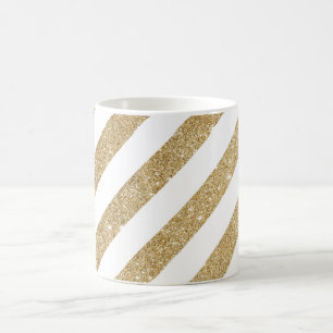 Mágica Caneca de café branco Glam da listra Dourado do