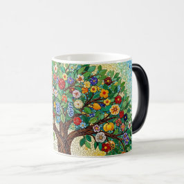 Mágica caneca de cerâmica com padrão de árvore em mosaico