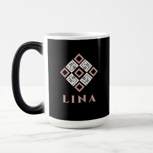 Mágica Caneca de Nome LINA Padrão Geométrico Moderno Ku