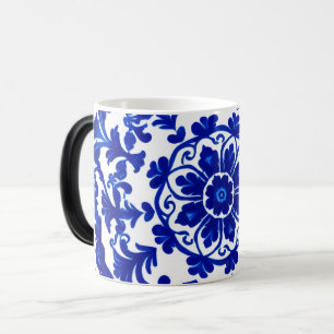 Mágica Caneca de Vidro Fosco Azul Botânico Aquarela