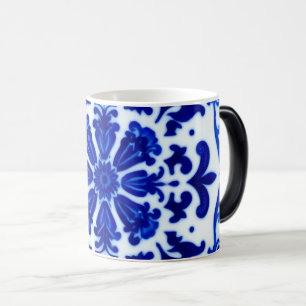 Mágica Caneca de Vidro Fosco Azul Botânico Aquarela