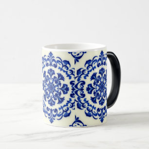 Mágica Caneca de Vidro Fosco Botânico Azul Aquarela