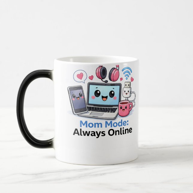Mágica Caneca Divertida para Mãe Tech Mãe Modo Sempre Onl (Esquerda)