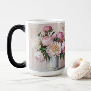 Mágica Caneca Mórfica Art Déco com Peônias Rosa