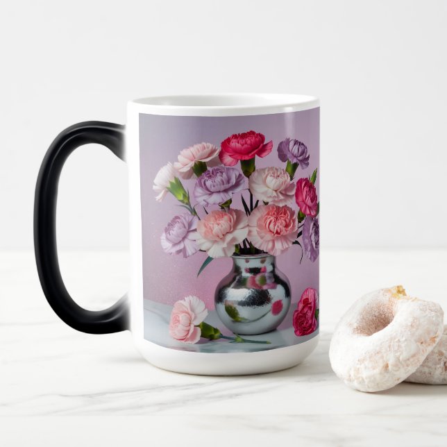 Mágica Caneca Mórfica de Cravos Lavanda (Com Donut)