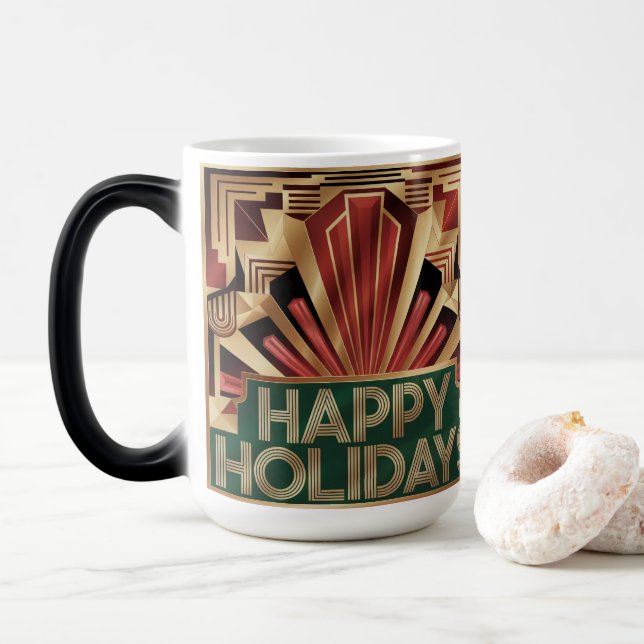 Mágica Caneca Morfing Dourada Art Déco Feliz Feriado (Com Donut)
