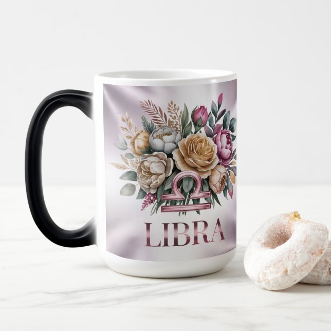 Mágica Caneca Morfing Lilás com Glyph de Libra Rosa (Com Donut)