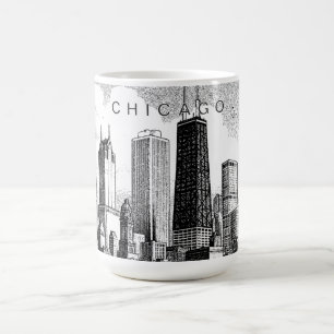 Mágica Caneca Preta Moderna Chicago Skyline