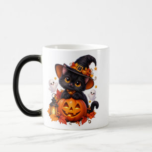 Mágica Gatinho Preto Fofo Abóbora de Halloween Caneca de