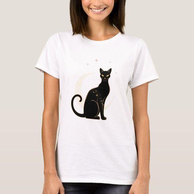 Mágica Gato Preto - Camiseta Mística da Mulher do  (Frente)