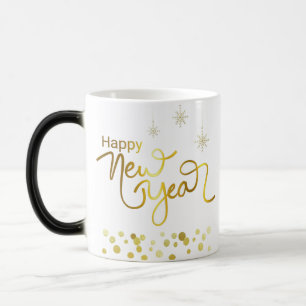 Mágica Ouro palavras feliz ano novo moderna caneca de caf