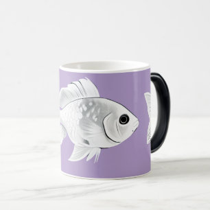 Mágica Peixe dourado branco em uma caneca de fundo lavand