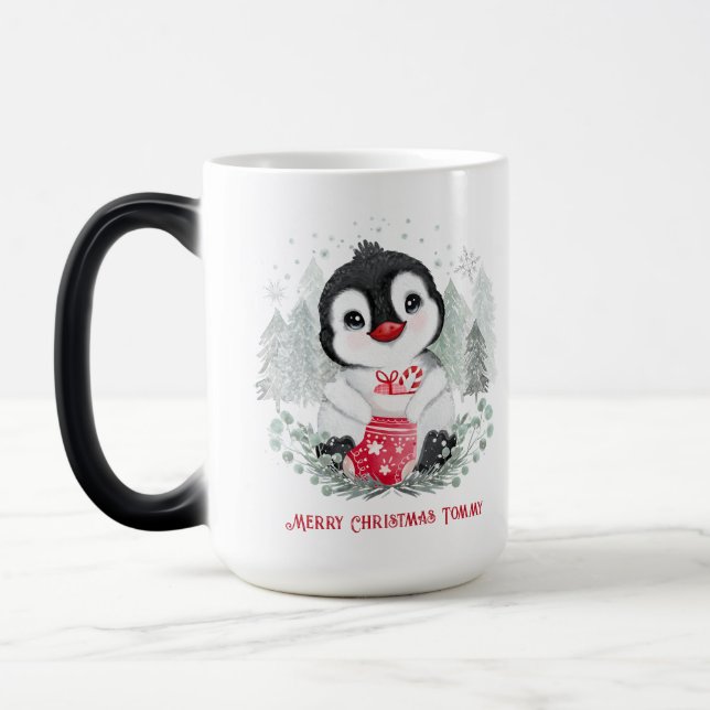 Mágica Pinguim Bonito Personalizado Caneca de Natal (Esquerda)
