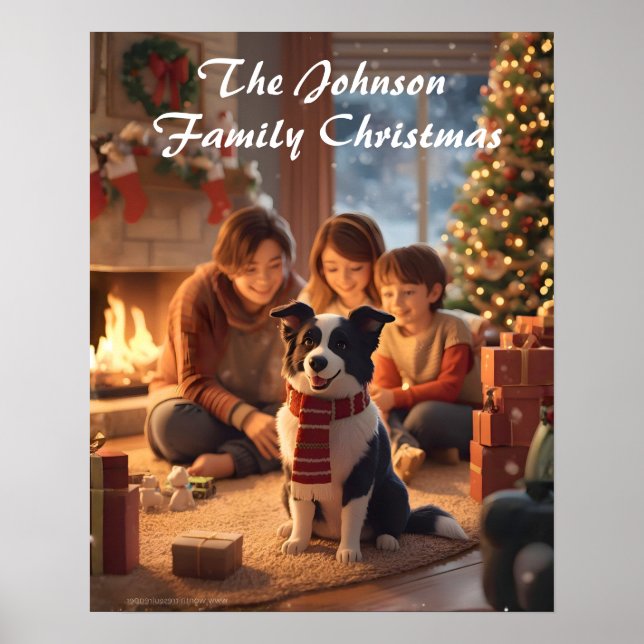 Magical Family Christmas Poster with Border Collie (Frente)